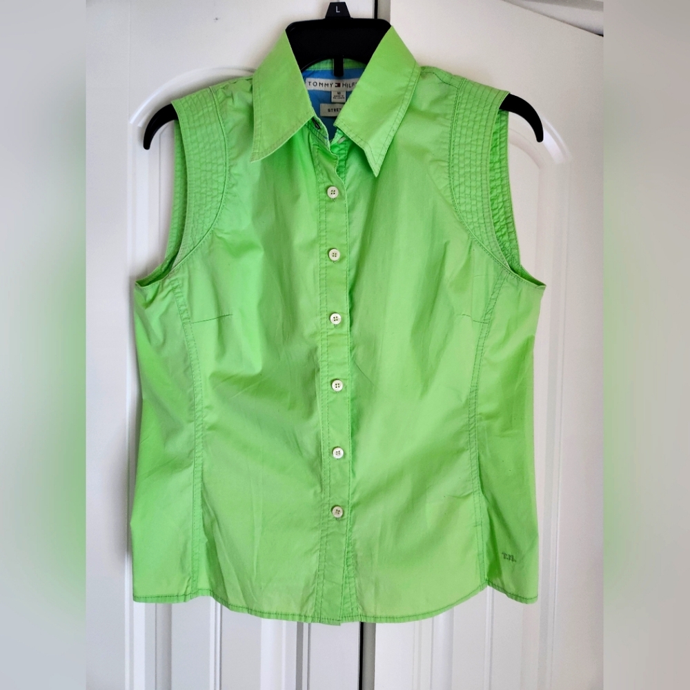 Tommy Hilfiger Bright Lime Green Stretch Shirt Sz 10!